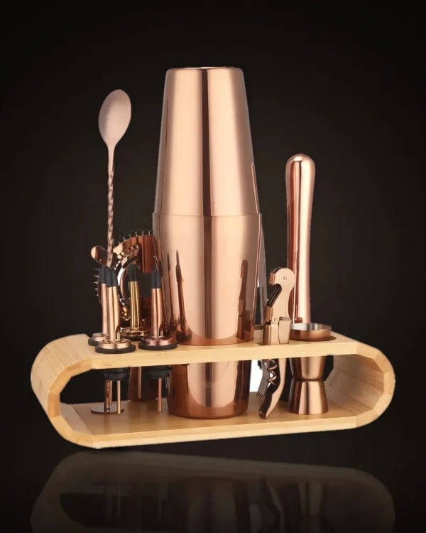 Cocktail kit 12 pieces, rose gold, Boston, front view