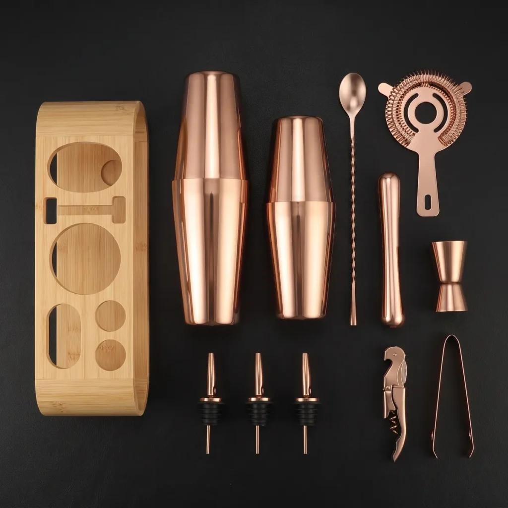 Cocktail kit 12 pieces, rose gold, Boston, top view