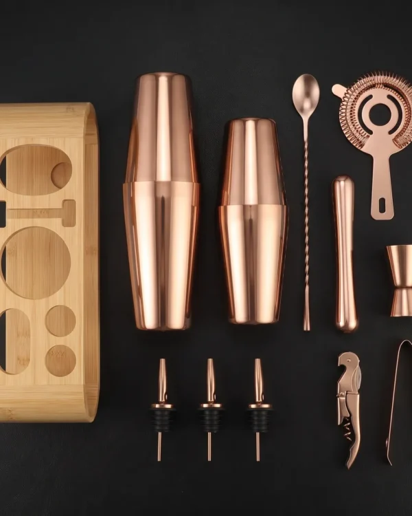 Cocktail kit 12 pieces, rose gold, Boston, top view