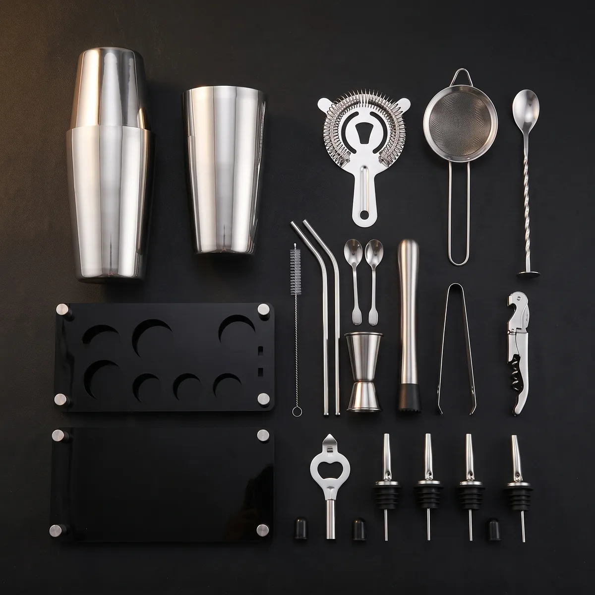 Cocktail kit 20 pieces, acrylic stand, Boston, top view