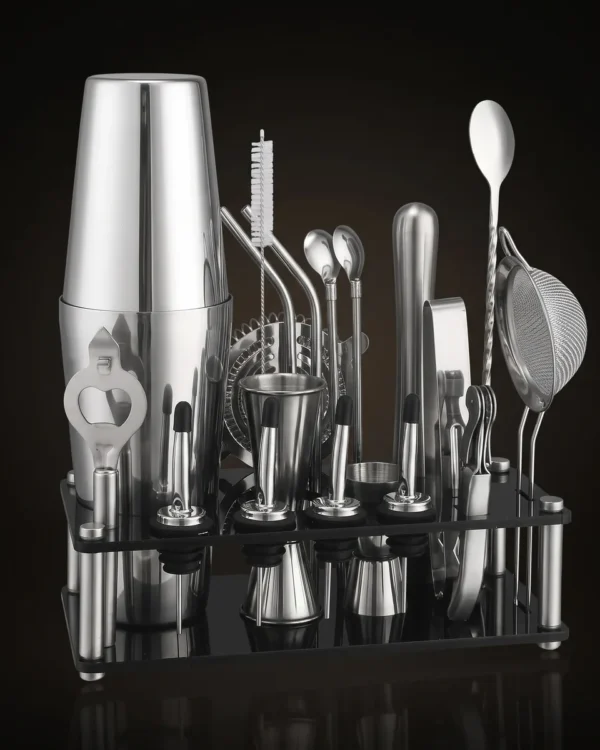 Cocktail kit 20 pieces, acrylic stand, Boston, three-quarter view