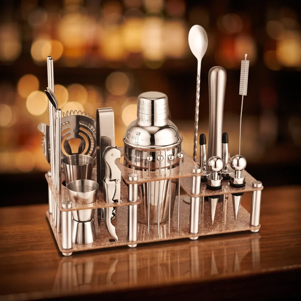 Cocktail kit 22 pieces, two-tier stand, 350 ml, on a bar counter