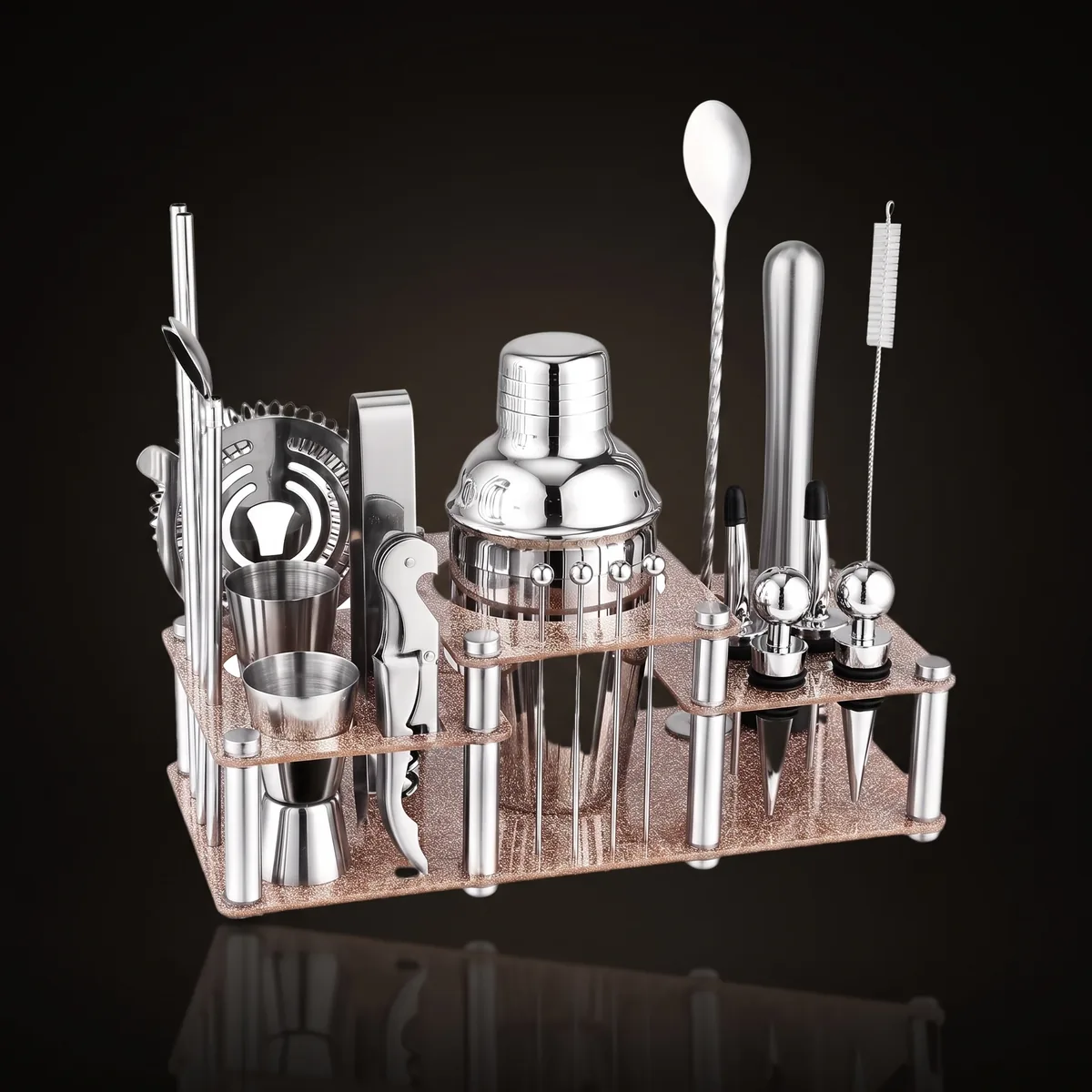 Cocktail kit 22 pieces, two-tier stand, 350 ml, front view