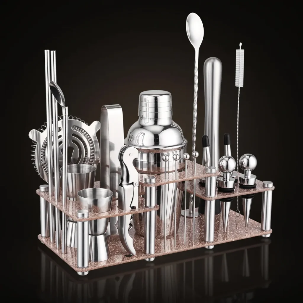 Cocktail kit 22 pieces, two-tier stand, 350 ml, three-quarter view
