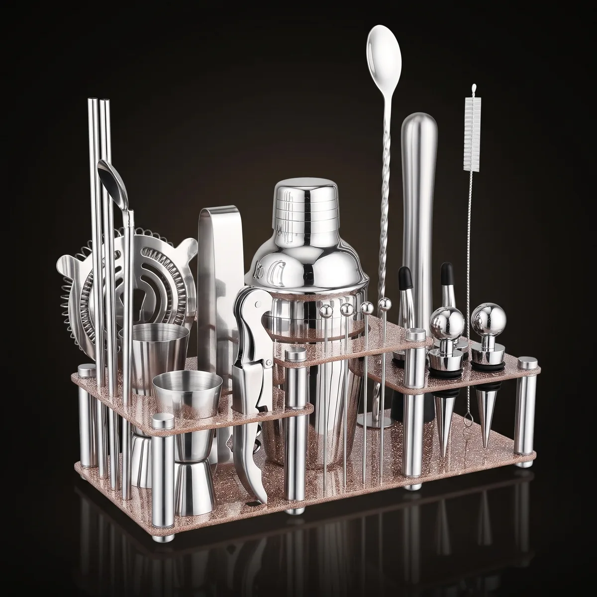 Cocktail kit 22 pieces, two-tier stand, 350 ml, three-quarter view