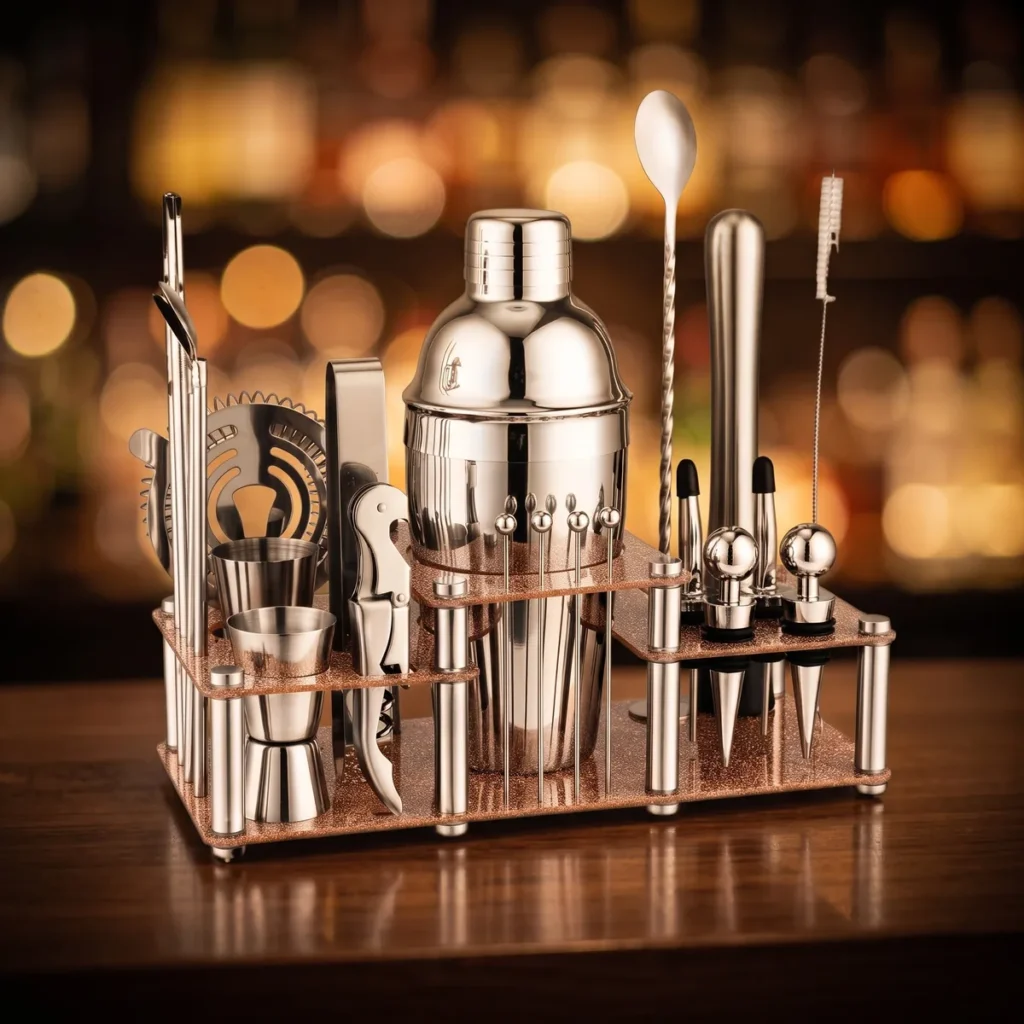 Cocktail kit 22 pieces, two-tier stand, 550 ml, on a bar counter