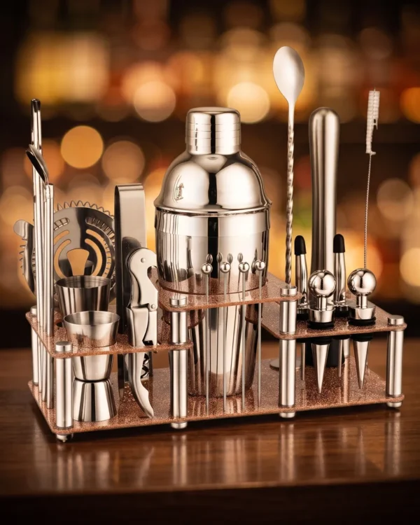 Cocktail kit 22 pieces, two-tier stand, 550 ml, on a bar counter