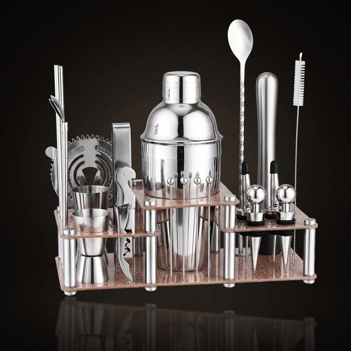Cocktail kit 22 pieces, two-tier stand, 550 ml, front view