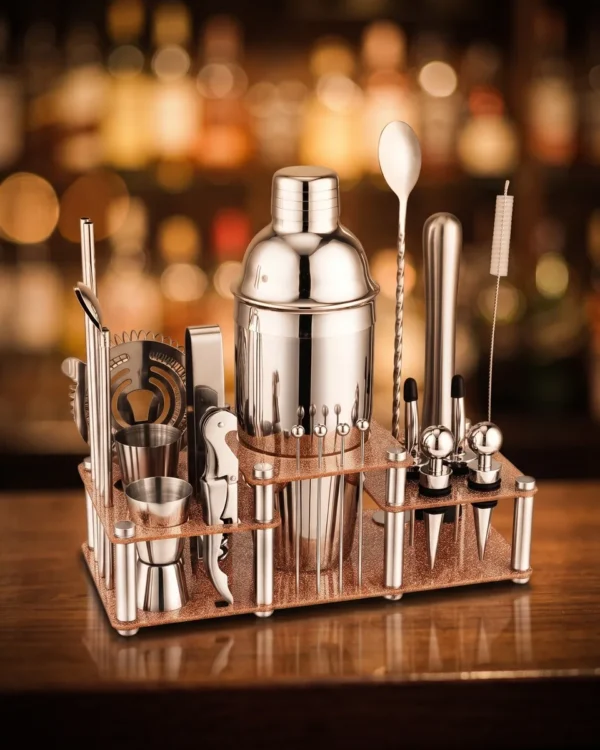 Cocktail kit 22 pieces, two-tier stand, 750 ml, on a bar counter