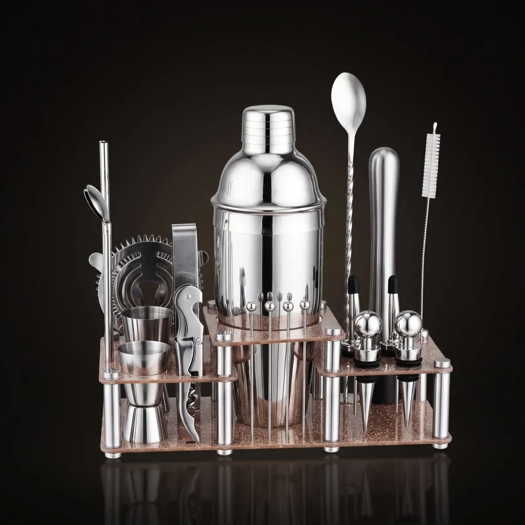 Cocktail kit 22 pieces, two-tier stand, 750 ml, front view