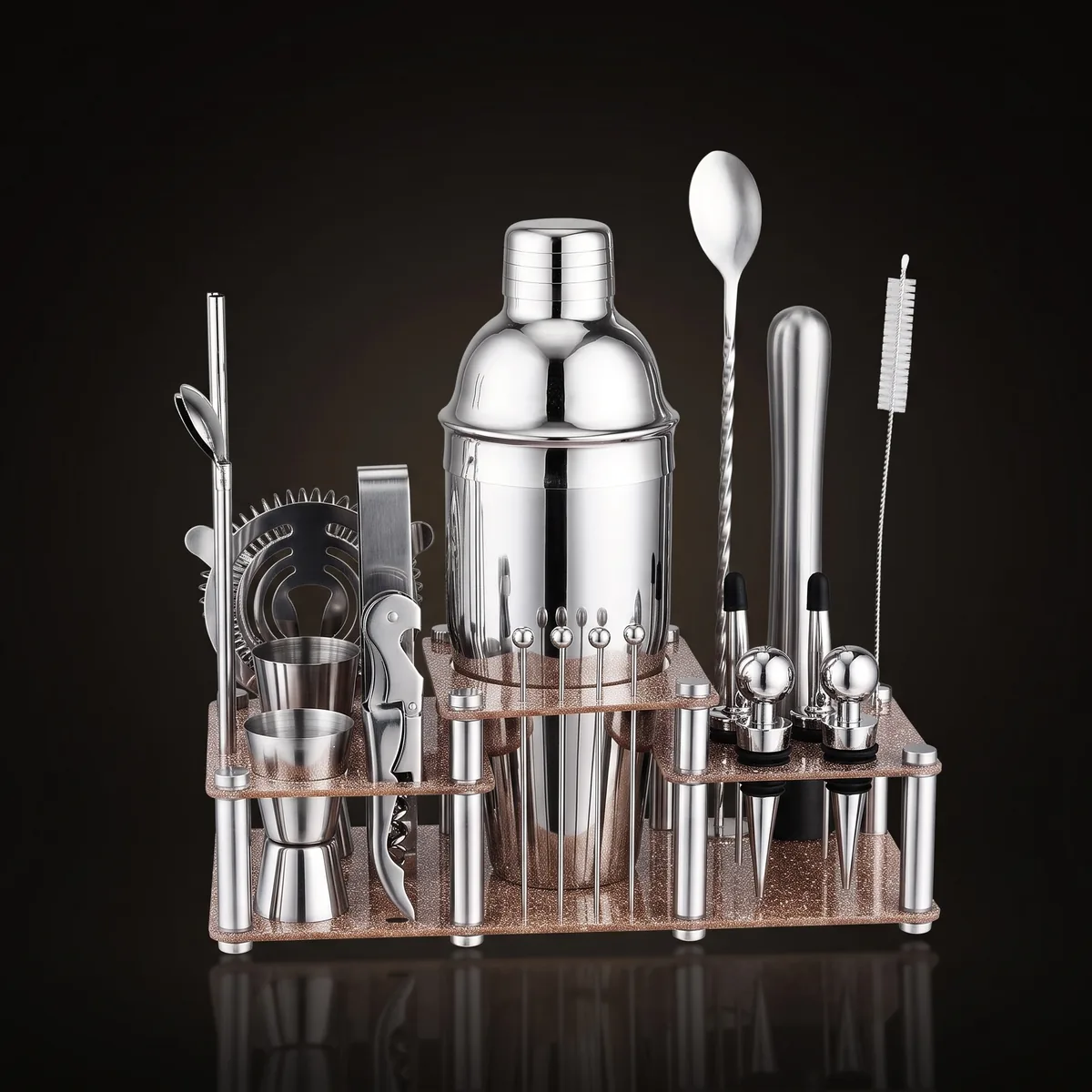 Cocktail kit 22 pieces, two-tier stand, 750 ml, front view