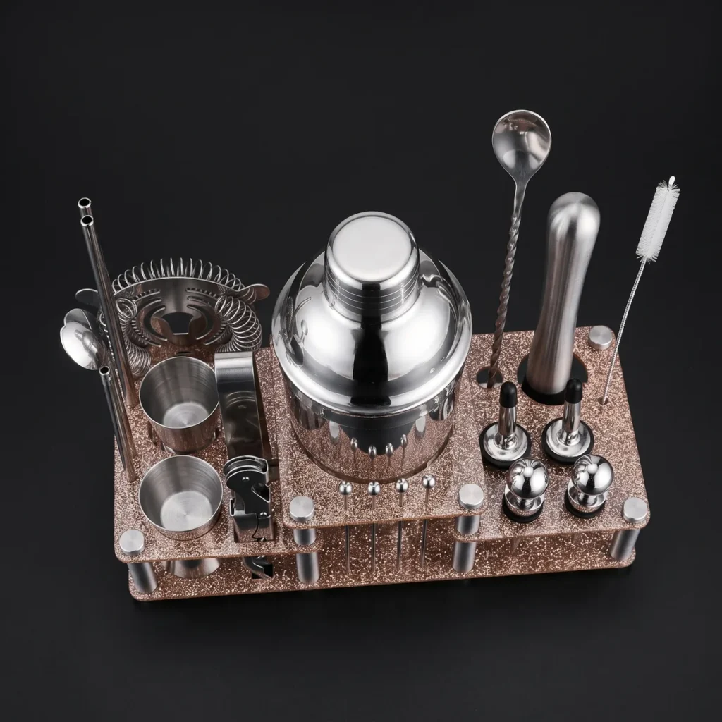 Cocktail kit 22 pieces, two-tier stand, 750 ml, top view