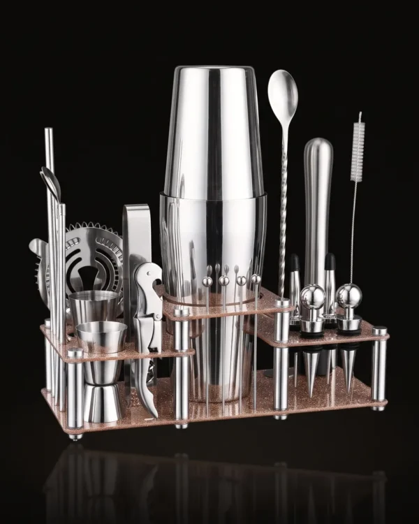 Cocktail kit 22 pieces, two-tier stand, Boston, front view