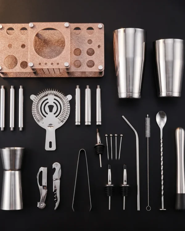 Cocktail kit 22 pieces, two-tier stand, Boston, top view