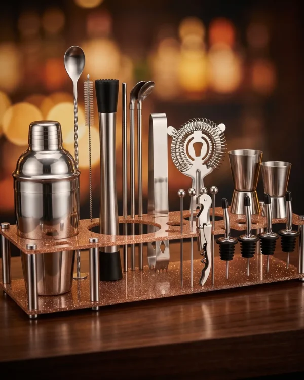 Cocktail kit 22 pieces, display stand, 350 ml, on a bar counter