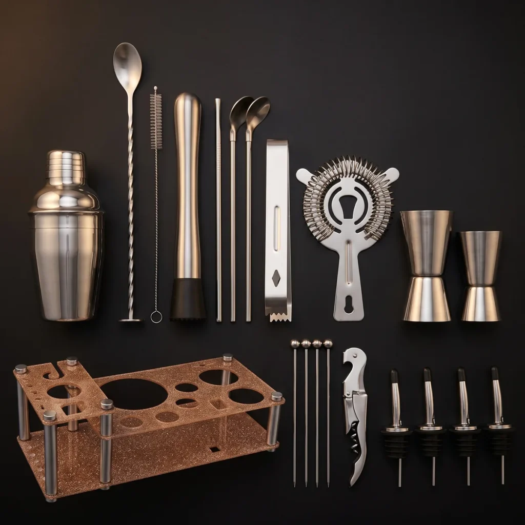 Cocktail kit 22 pieces, display stand, 350 ml, top view