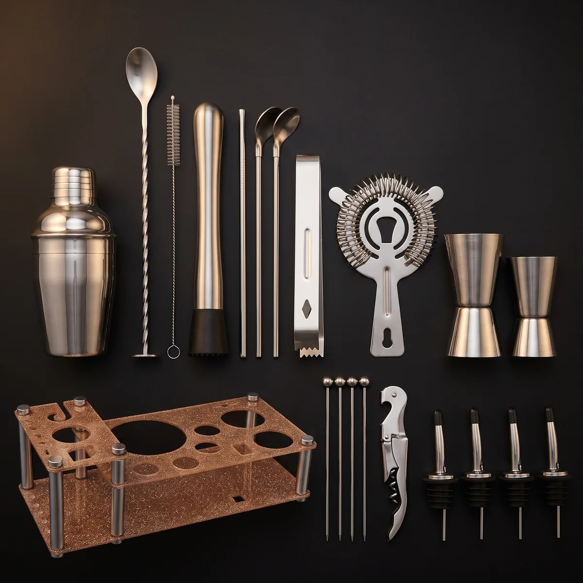 Cocktail kit 22 pieces, display stand, 350 ml, top view