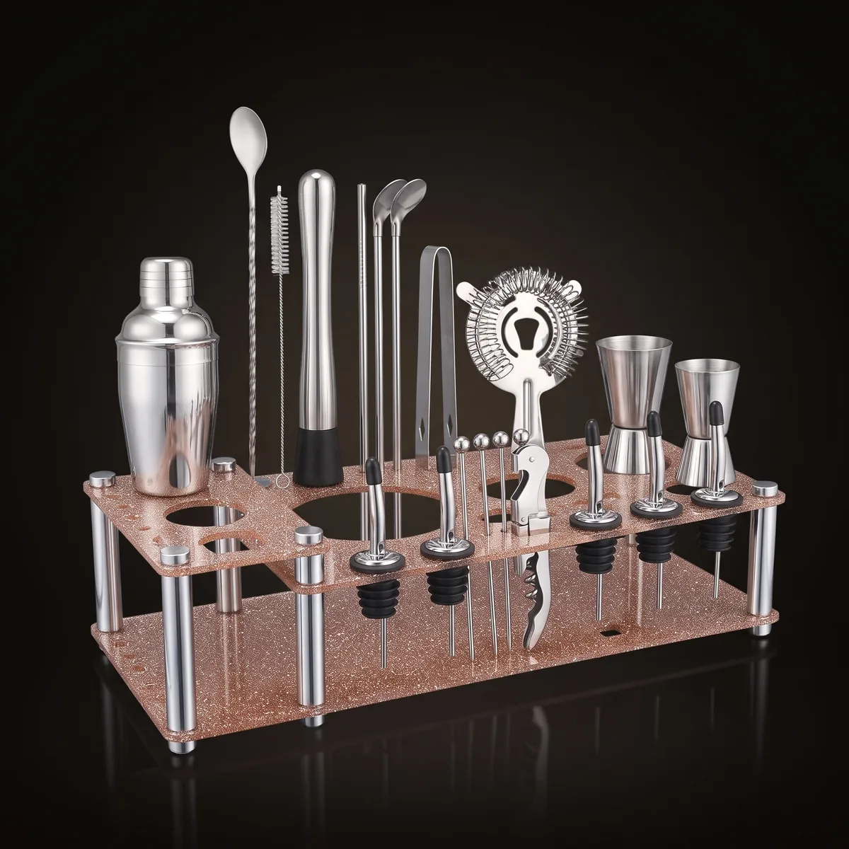 Cocktail kit 22 pieces, display stand, 350 ml, three-quarter view