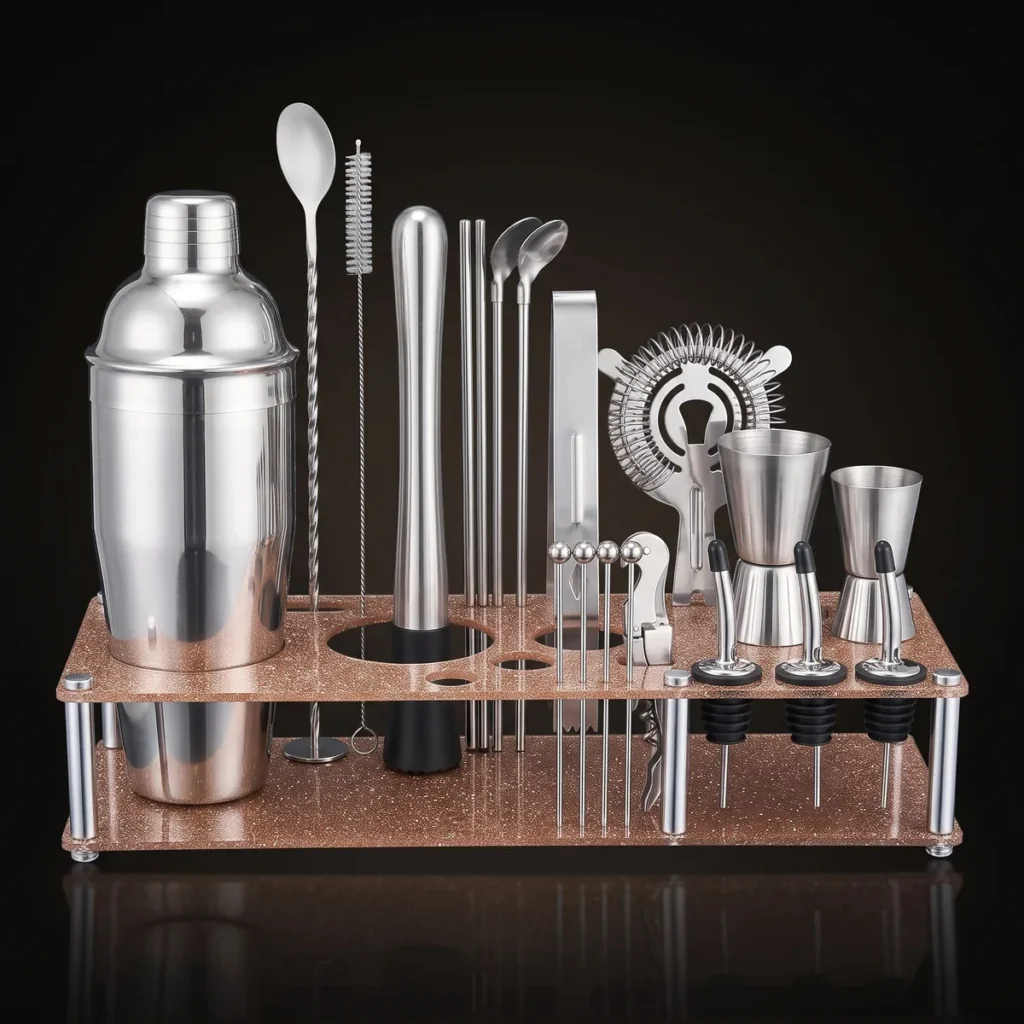 Cocktail kit 22 pieces, display stand, 750 ml, front view