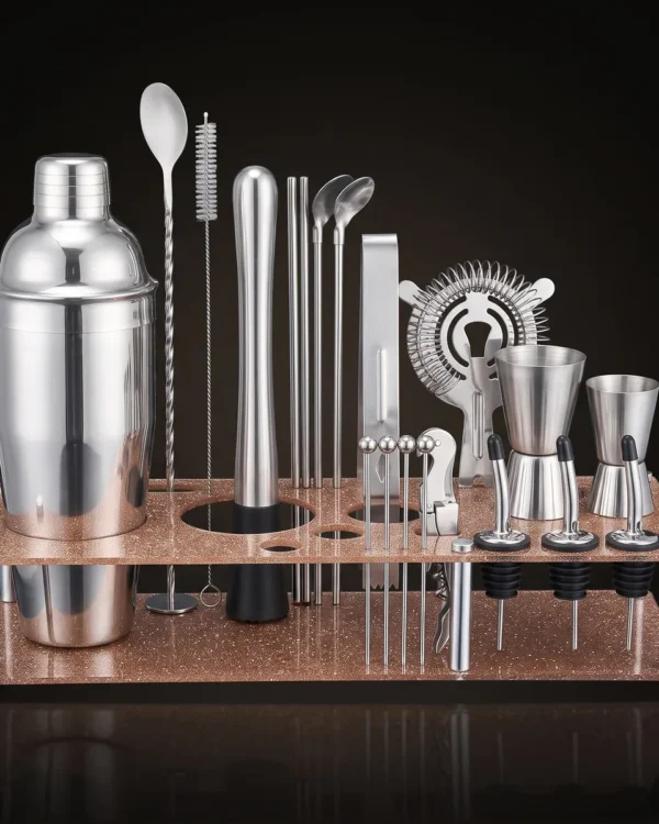 Cocktail kit 22 pieces, display stand, 750 ml, front view