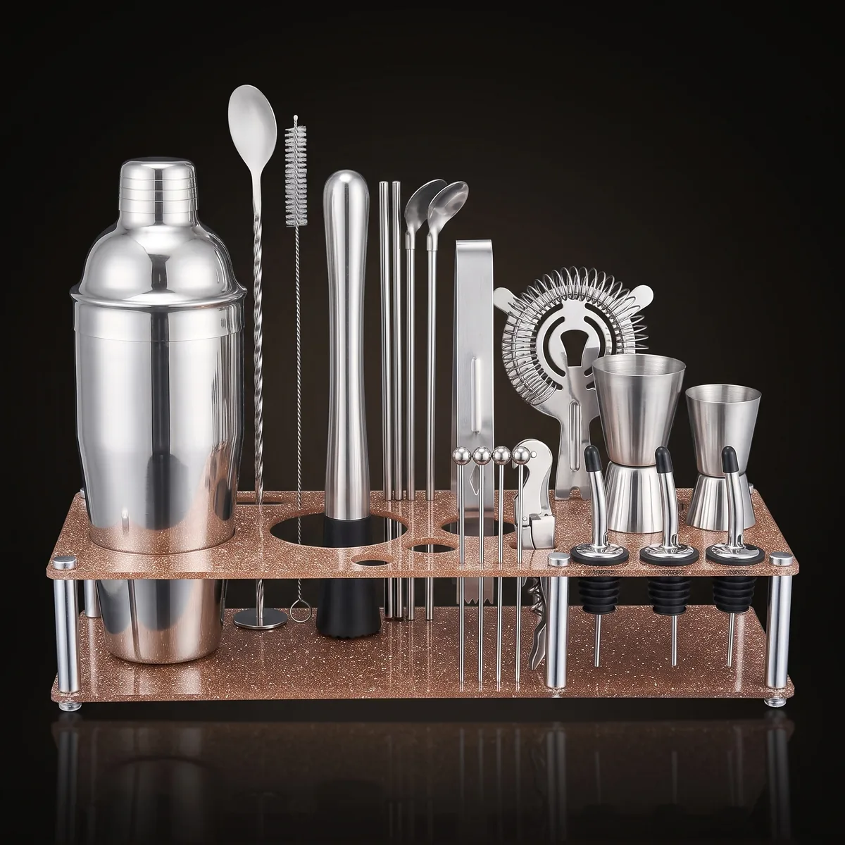 Cocktail kit 22 pieces, display stand, 750 ml, front view