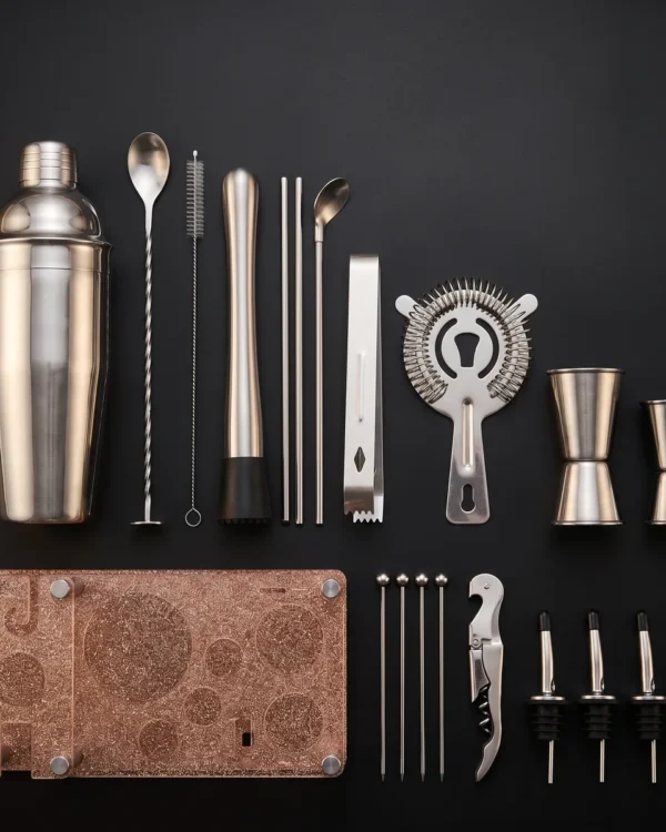 Cocktail kit 22 pieces, display stand, 750 ml, top view