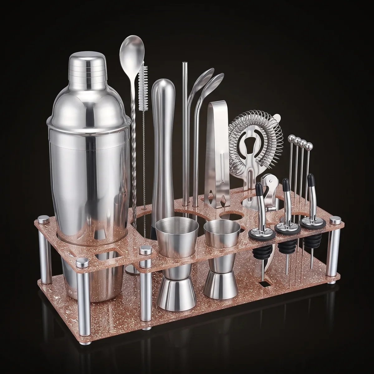 Cocktail kit 22 pieces, display stand, 750 ml, three-quarter view