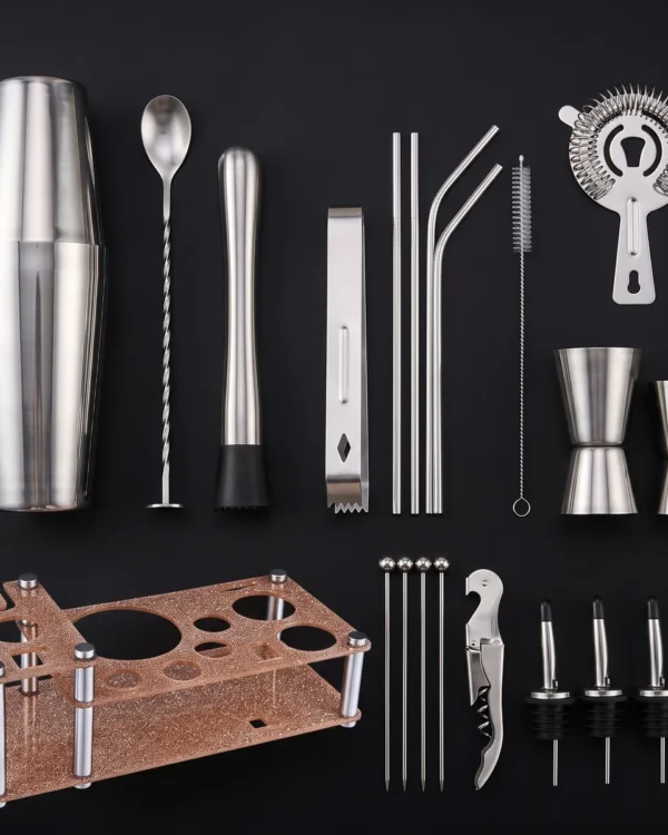 Cocktail kit 22 pieces, display stand, Boston, top view