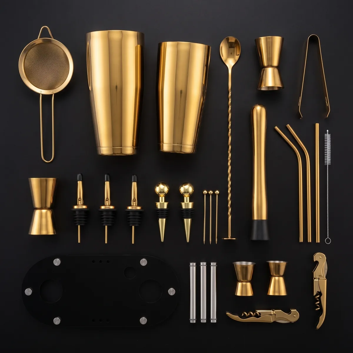 Cocktail kit 23 pieces, gold, Boston, top view