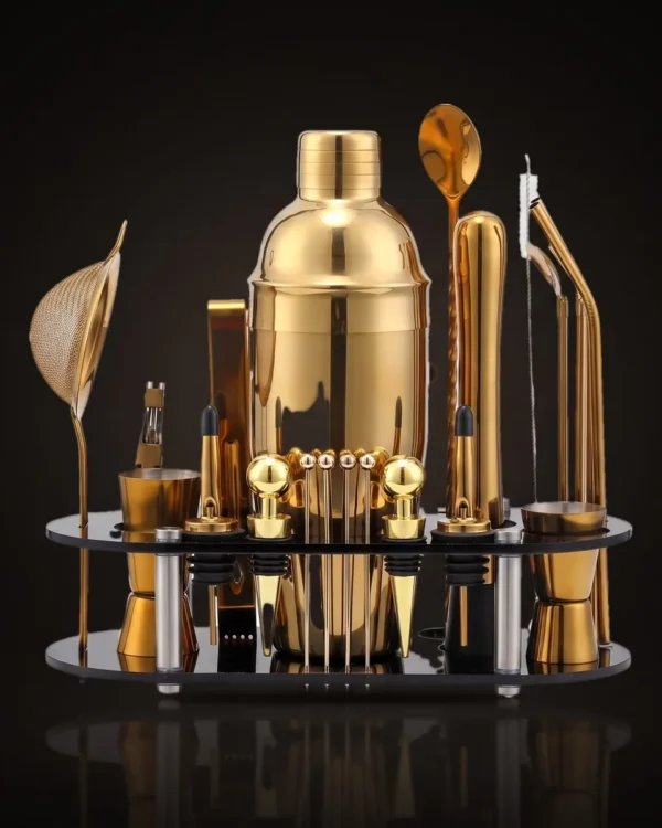 Cocktail kit 23 pieces, gold, 750 ml shaker, front view