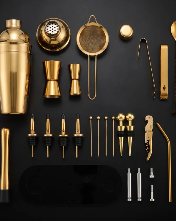Cocktail kit 23 pieces, gold, 750 ml shaker, top view