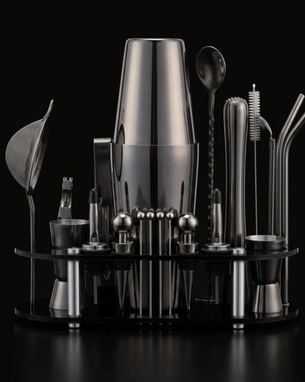Cocktail kit 23 pieces, black, Boston, front view