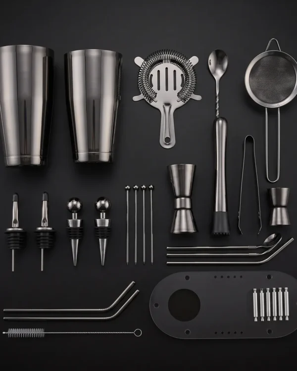 Cocktail kit 23 pieces, black, Boston, top view