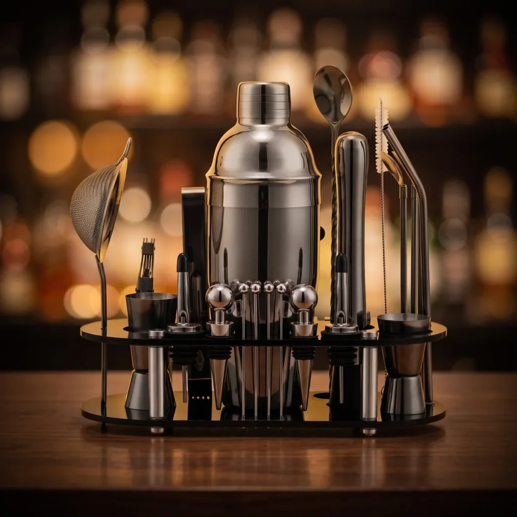 Cocktail kit 23 pieces, black, 750 ml shaker, on a bar counter