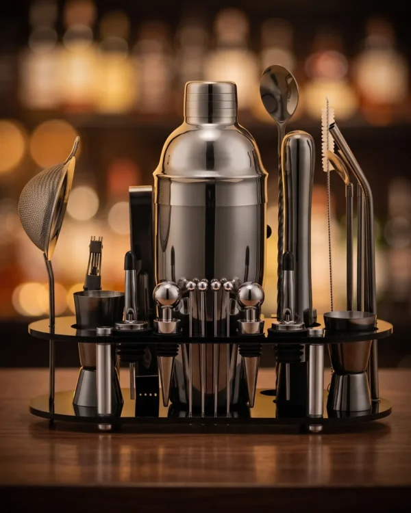 Cocktail kit 23 pieces, black, 750 ml shaker, on a bar counter