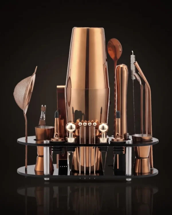 Cocktail kit 23 pieces, rose gold, Boston, front view