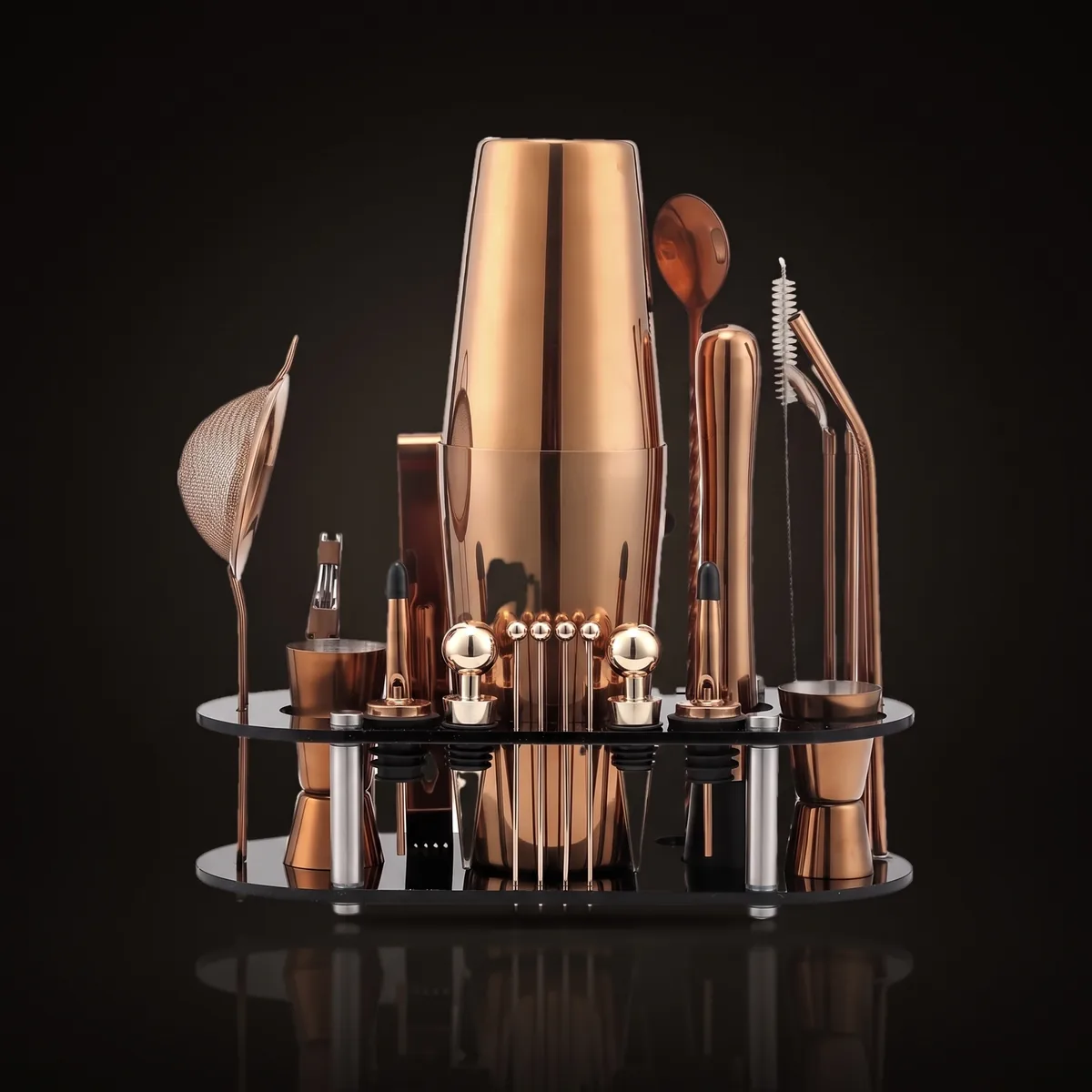 Cocktail kit 23 pieces, rose gold, Boston, front view