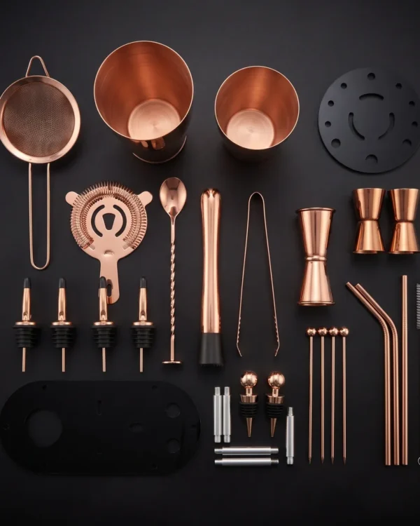 Cocktail kit 23 pieces, rose gold, Boston, top view
