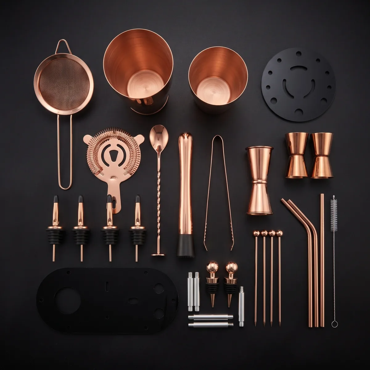Cocktail kit 23 pieces, rose gold, Boston, top view