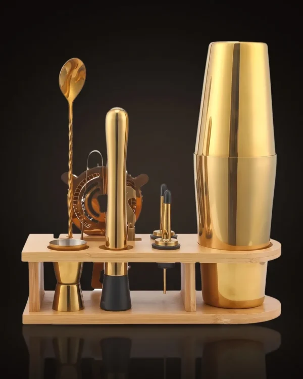 Gold cocktail kit 10 pieces, Boston, front view