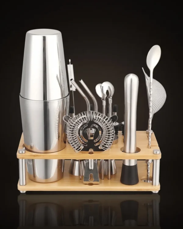 Cocktail kit with bamboo stand, Boston, front view