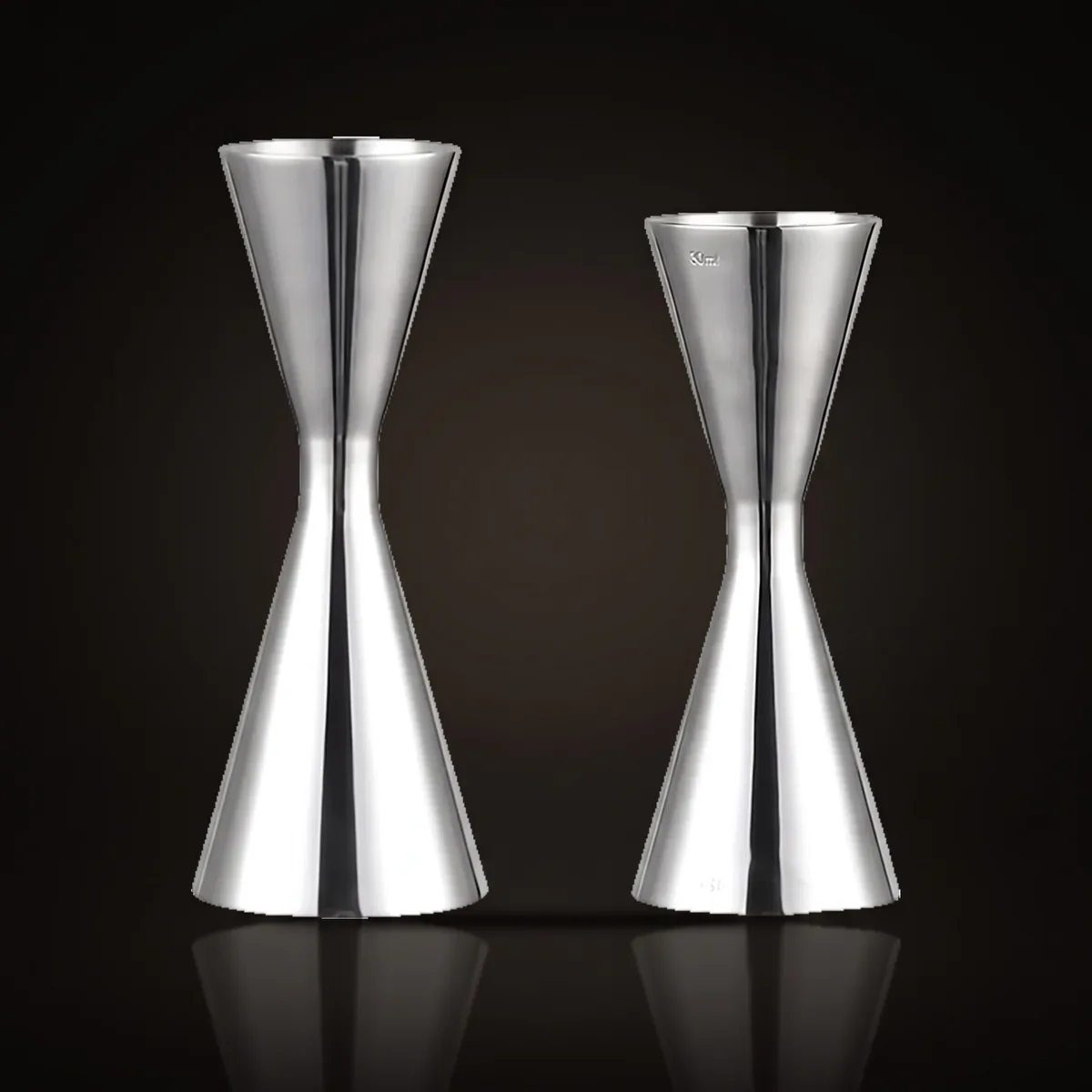 Set of 2 Japanese jiggers 30/60 and 30/45 ml, front view