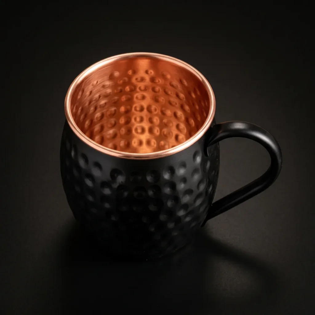 Black copper Moscow Mule mug, top view