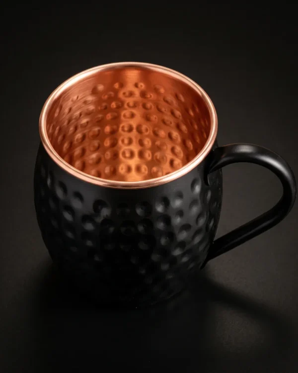 Black copper Moscow Mule mug, top view