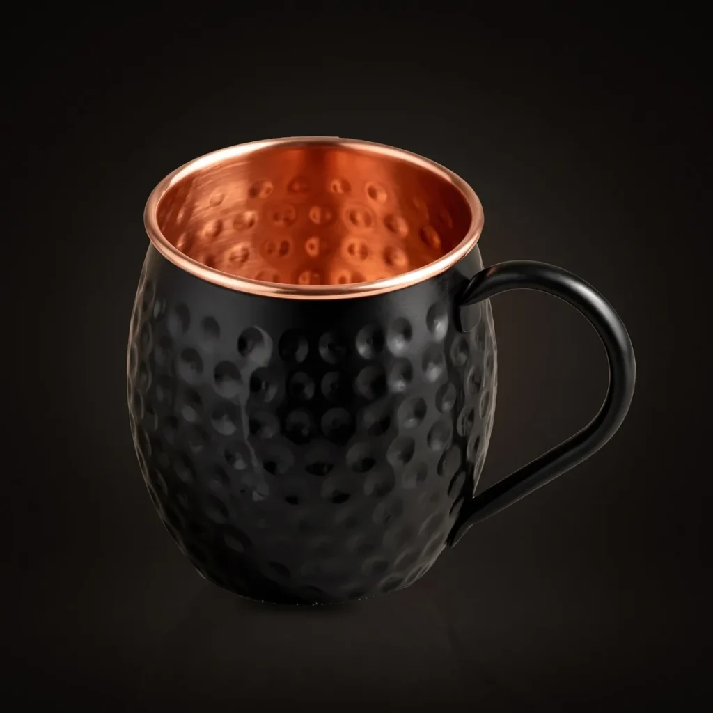 Black copper Moscow Mule mug, three-quarter view