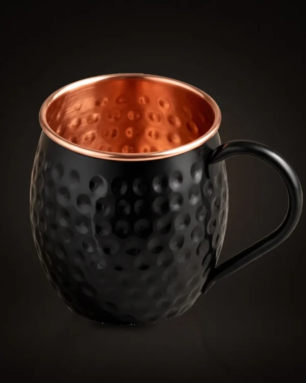 Black copper Moscow Mule mug, three-quarter view