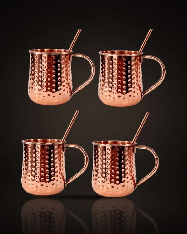 Copper Moscow Mule mugs and straws, set of 4, front view