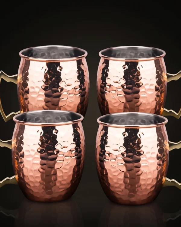 Hammered copper Moscow Mule mugs, set of 4, front view
