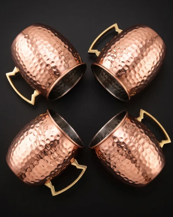 Hammered copper Moscow Mule mugs, set of 4, top view