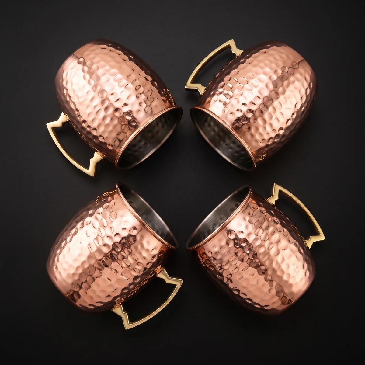 Hammered copper Moscow Mule mugs, set of 4, top view